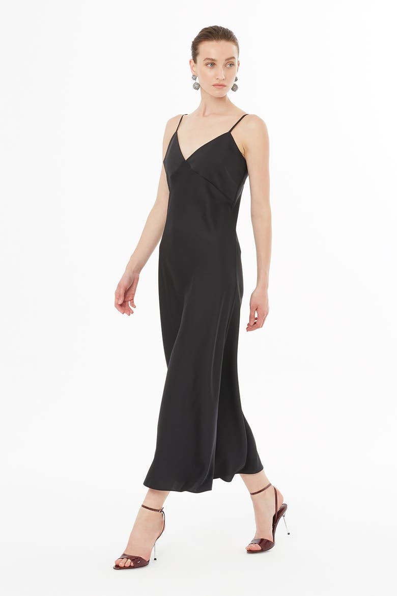 Sleeveless Strappy V-Neck Evening Midi Dress, Main, color, Black
