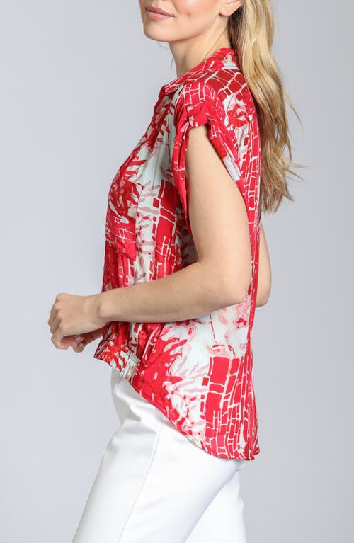 Apny Print Wrap Front Cotton High-low Top In Red