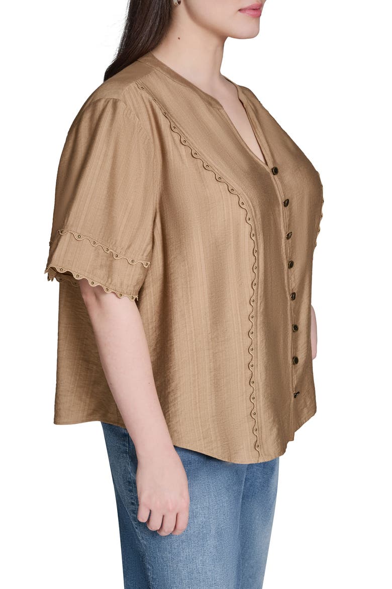 Nailhead Stud Detail Metallic Button-Up Shirt, Alternate, color, CARTOUCHE