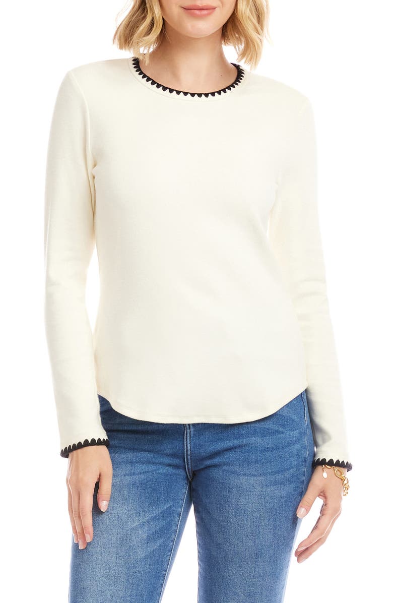 Karen Kane Edge Stitch Crewneck Top, Main, color, Cream/ Black