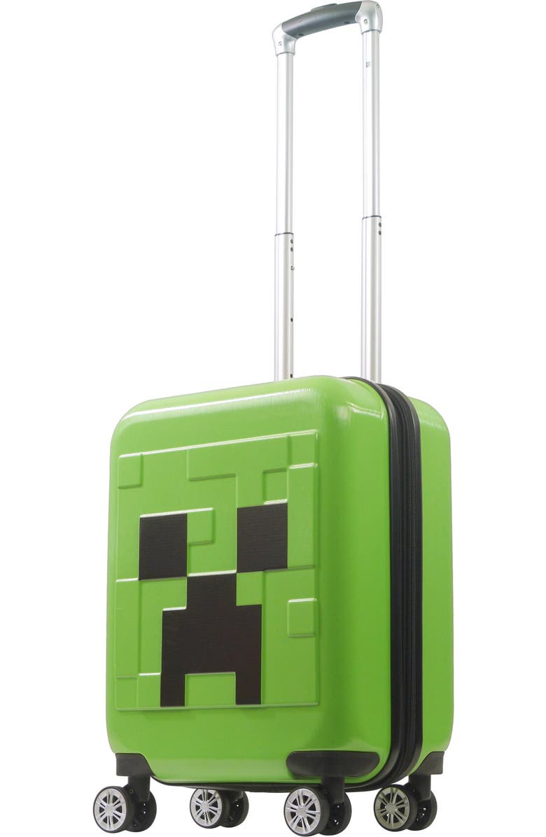 Ful Minecraft Creeper Big face 21.5" Expandable Carry-On Spinner Luggage, Main, color, Green