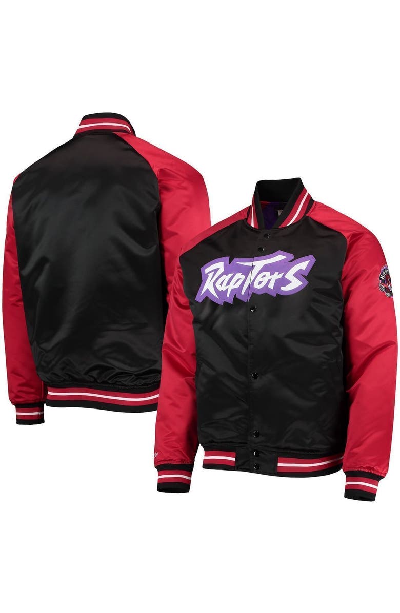 Mitchell & Ness Men's Mitchell & Ness Black/Red Toronto Raptors Hardwood Classics Reload 3.0 Raglan Full-Snap Satin Jacket, Main, color, Black