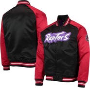 Mitchell & Ness Men's Mitchell & Ness Black/Red Toronto Raptors Hardwood Classics Reload 3.0 Raglan Full-Snap Satin Jacket