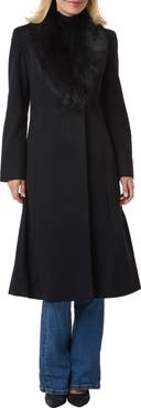 Sofia Cashmere Genuine Shearling Collar Wool & Cashmere Princess Coat