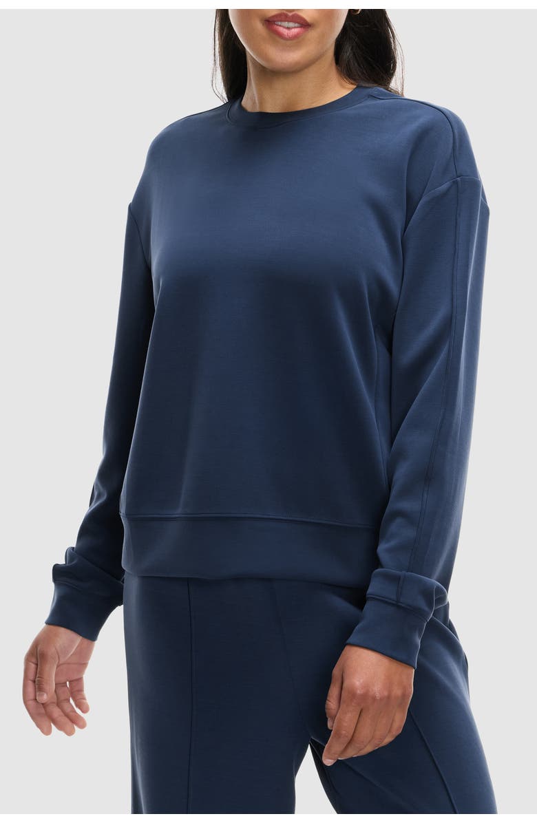 Peloton Washed Interlock Pintuck Crewneck, Main, color, Deep Navy