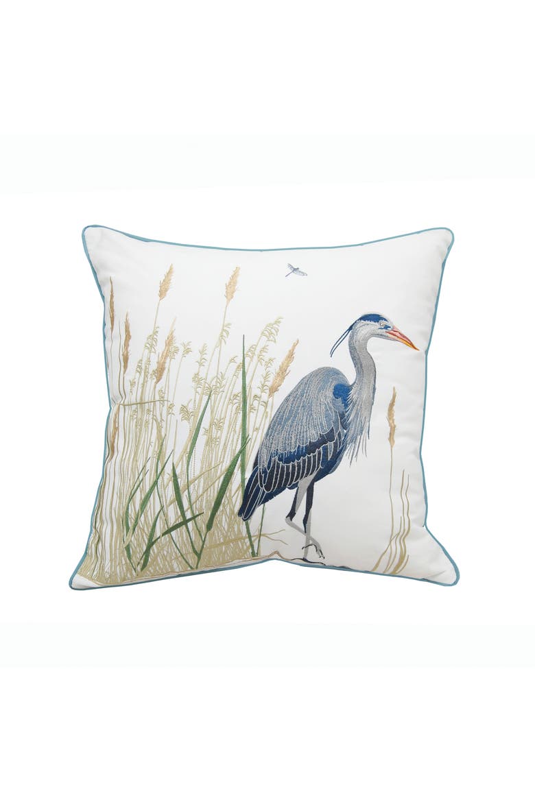 Blue Heron & Saltmarsh Indoor/Outdoor Accent Throw Pillow, Main, color, Blue