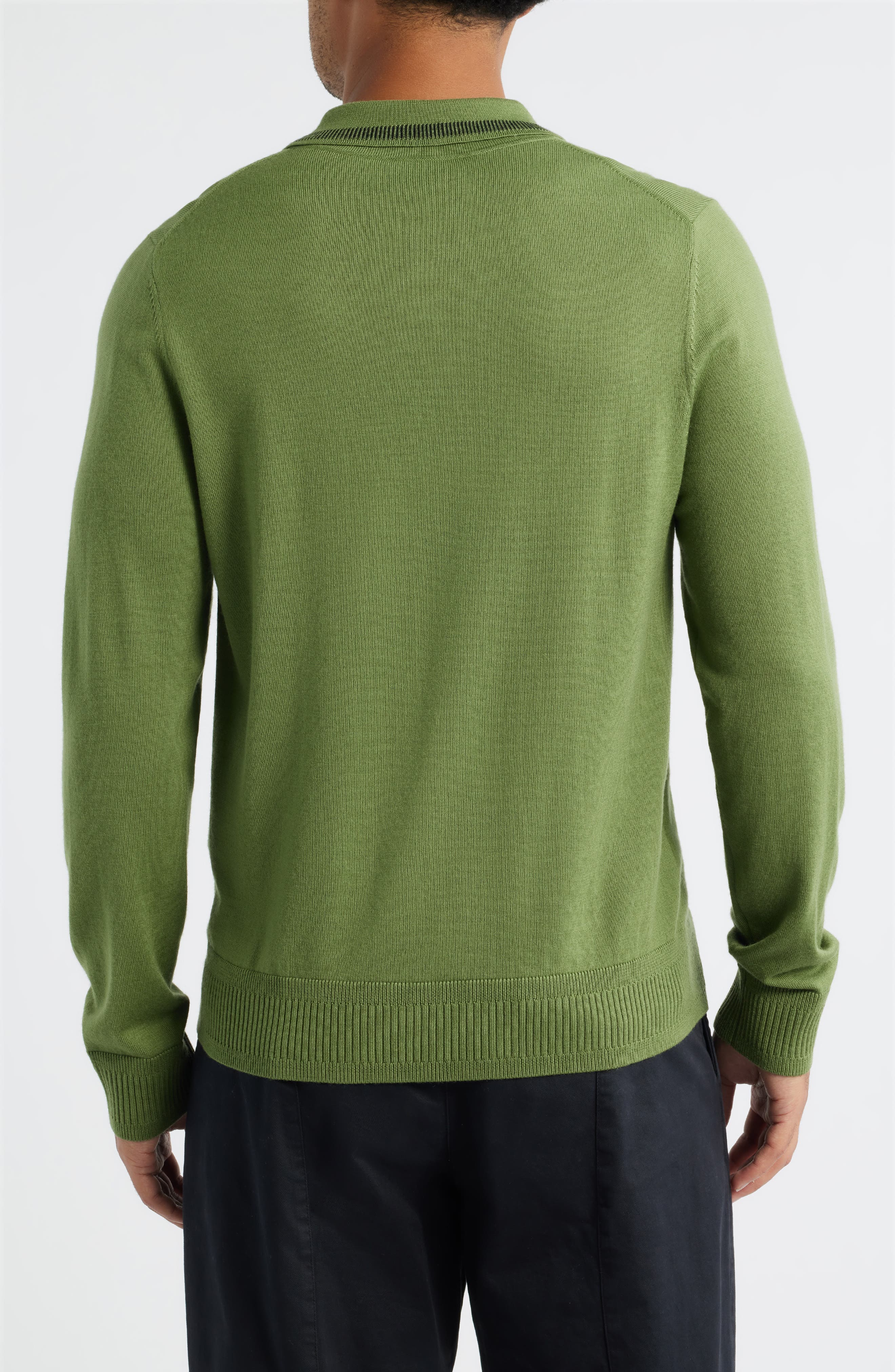 Long Sleeve Tipped Wool Polo Sweater - image 4