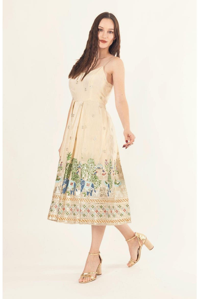 Blanche Box Pleated Midi Dress, Alternate, color, Beige