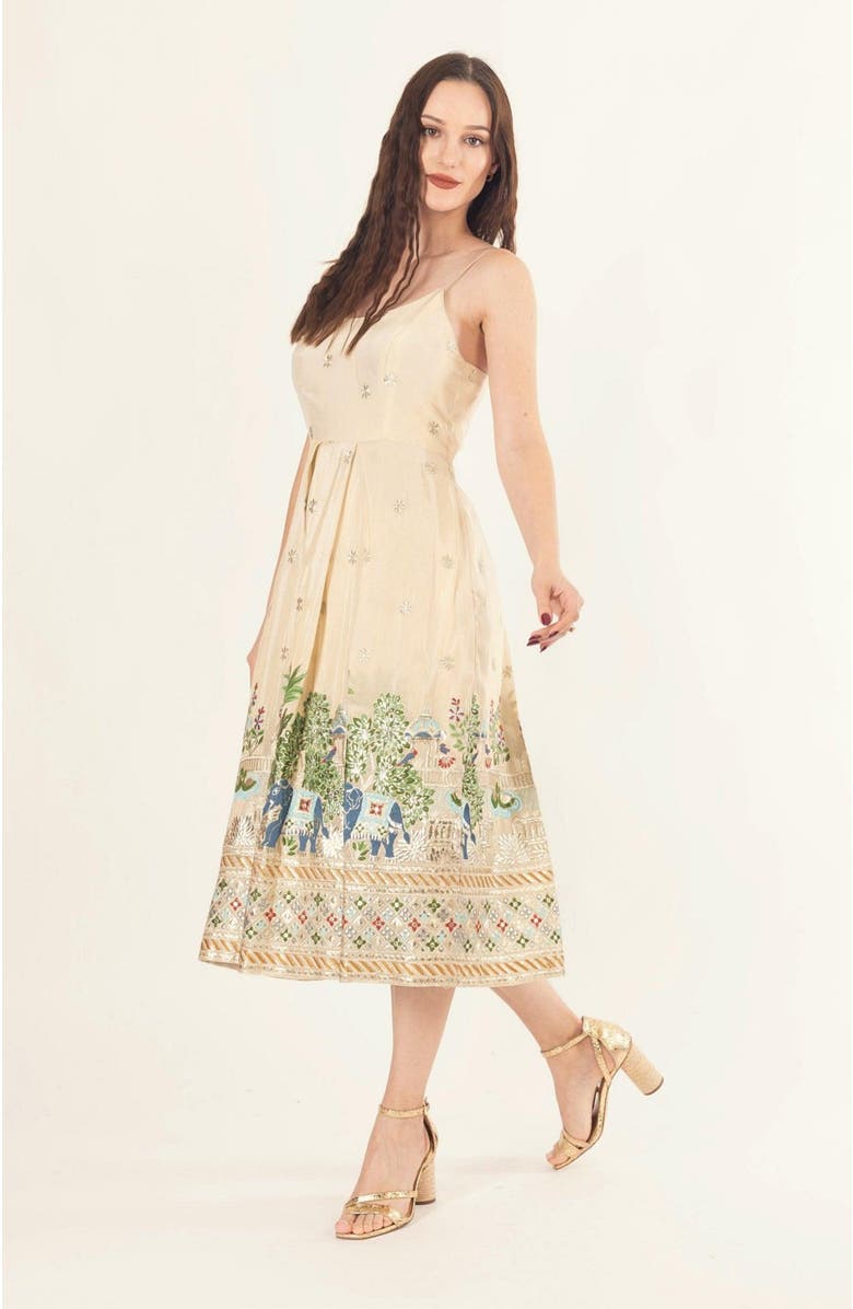 RAAS Blanche Box Pleated Midi Dress, Alternate, color, Beige