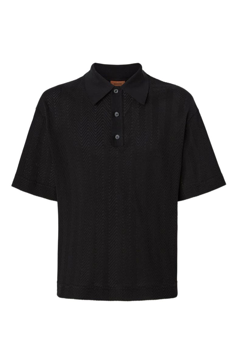 Missoni Cotton And Viscose Polo Shirt With Tone-on-tone Zigzag, Alternate, color, Black
