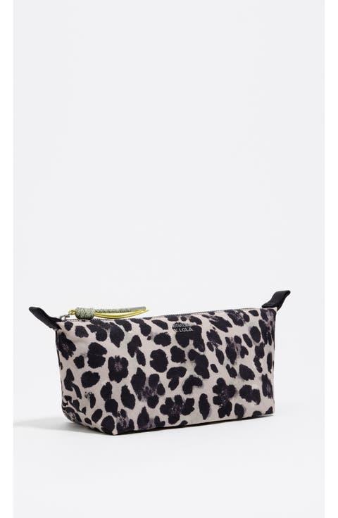 Gray Leopard Print Nylon Make-Up Case