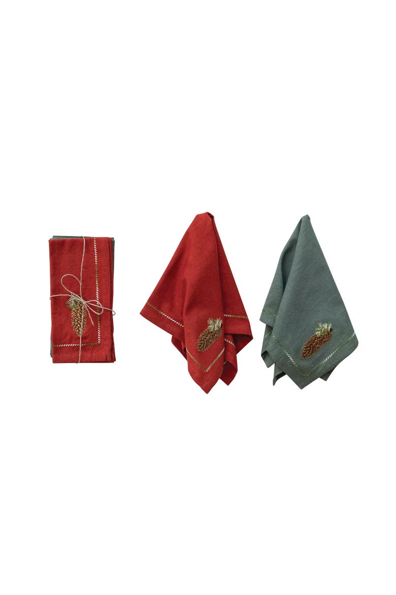 Embroidered Safari Animal Cotton Napkins, Set, Main, color, Red and Green