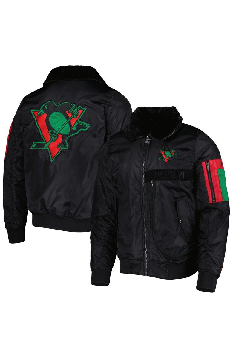 STARTER Men's Starter x Ty Mopkins Black Pittsburgh Penguins Black History Month Varsity Full-Zip Jacket, Main, color, Black