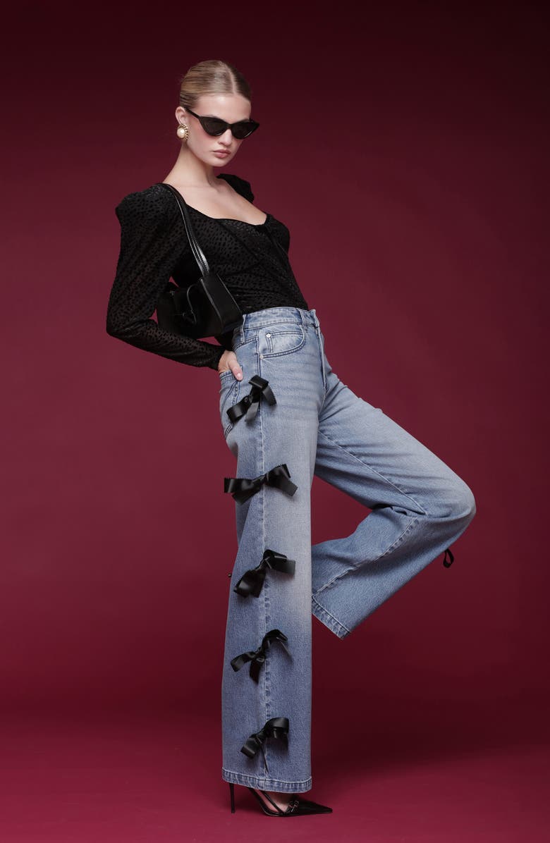 Avec Les Filles Bow Detail High Waist Jeans, Alternate, color, Hazel Wash