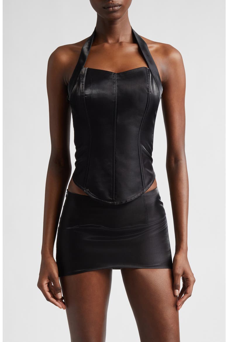 Satin Halter Bustier Top, Main, color, BLACK