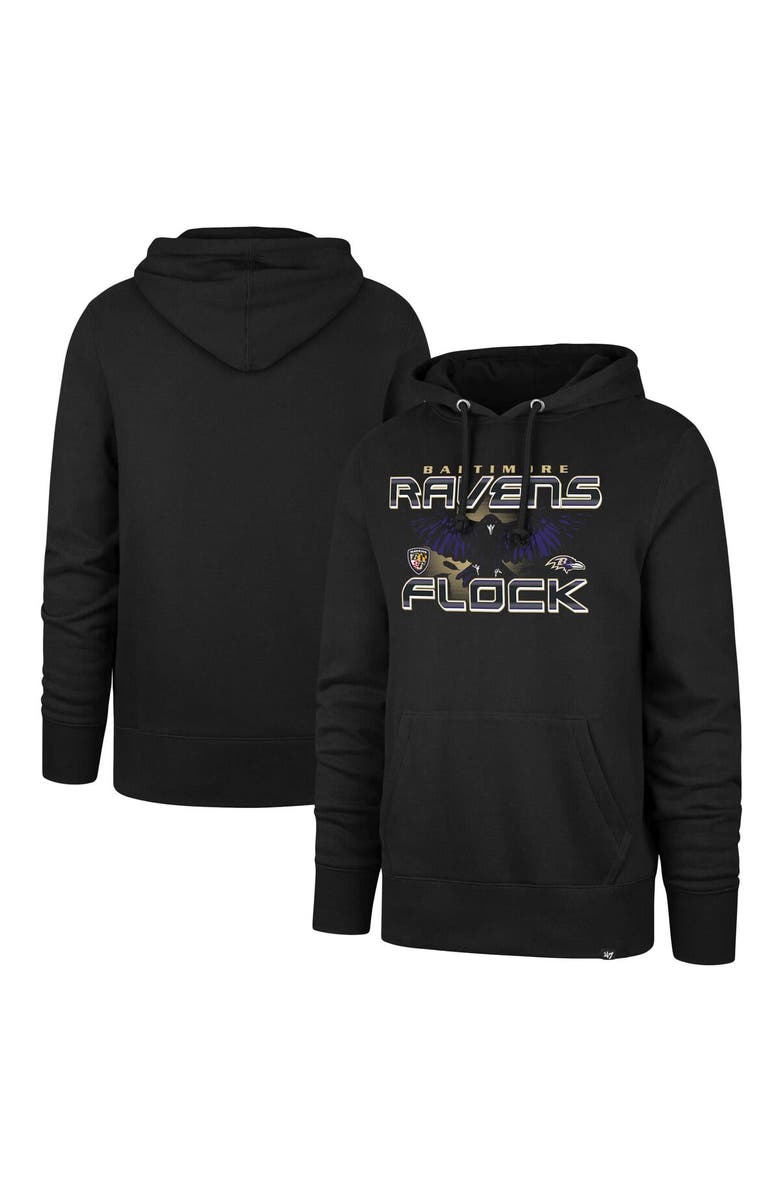 '47 Men's '47 Black Baltimore Ravens Ravens Flock Regional Headline Pullover Hoodie, Main, color, Black