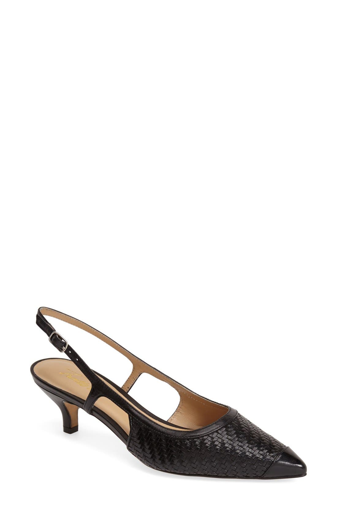 'Kimberly' Woven Leather Slingback Pump, Main, color, BLACK