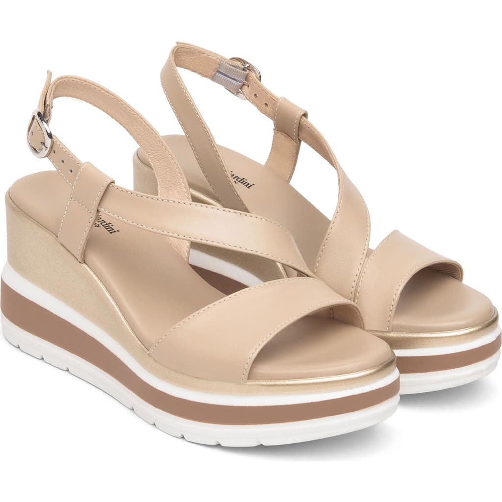 Nerogiardini Leather Wedge Slingback Sandals In Neutral