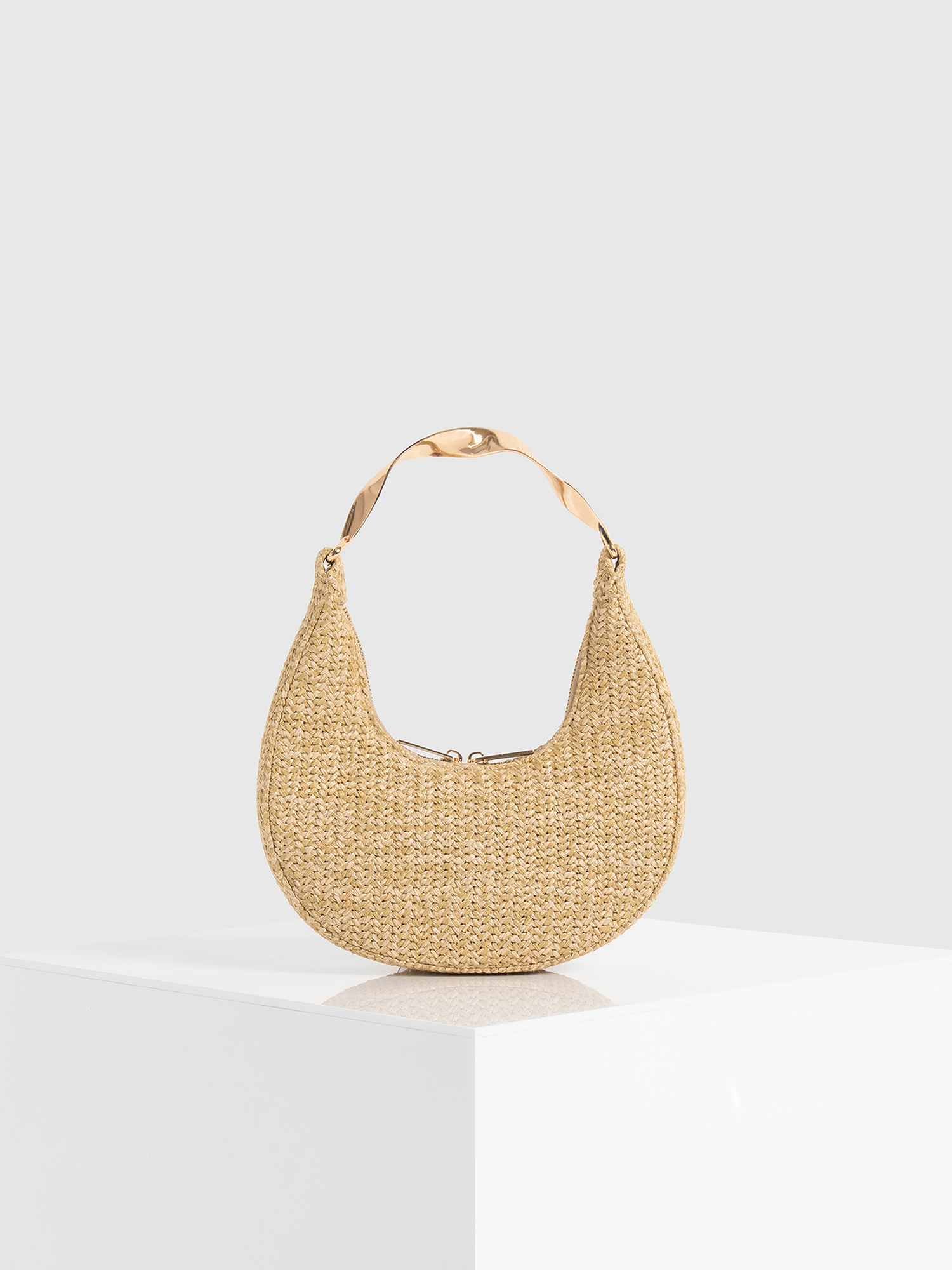 Sadie Sculpted Raffia Crescent Bag, Alternate, color, Natural