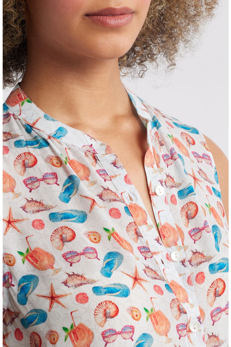 Print Button-Up Sleeveless Top, Alternate, color, PASTEL GREY MULTI