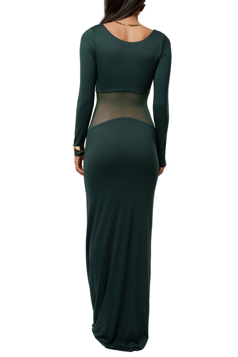 Glitz Hour Long Sleeve Mesh Body-Con Maxi Dress, Alternate, color, GREEN