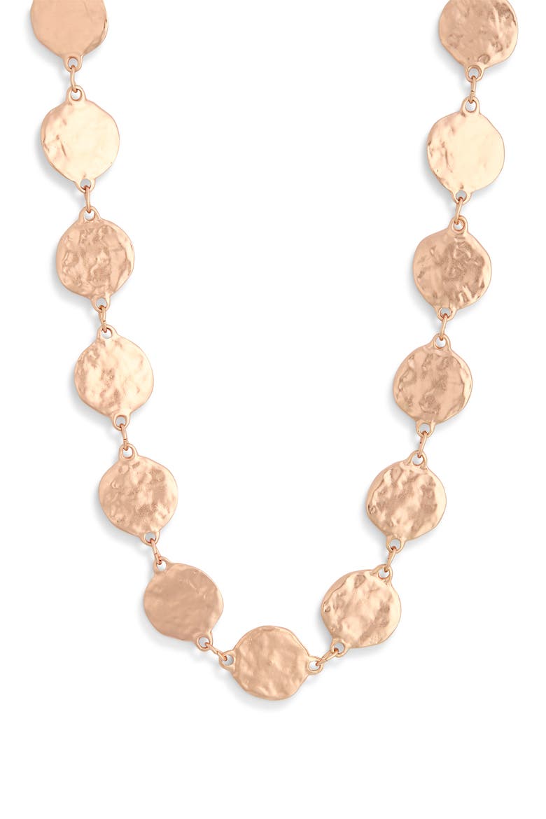 Hammered Disc Long Necklace, Main, color, ROSE GOLD