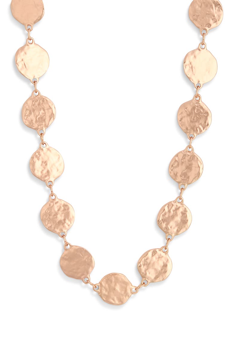 Karine Sultan Hammered Disc Long Necklace, Main, color, Rose Gold