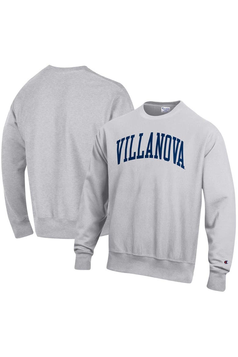 Men's Champion Heathered Gray Villanova Wildcats Arch Reverse Weave Pullover Sweatshirt, Main, color, Heather Gray