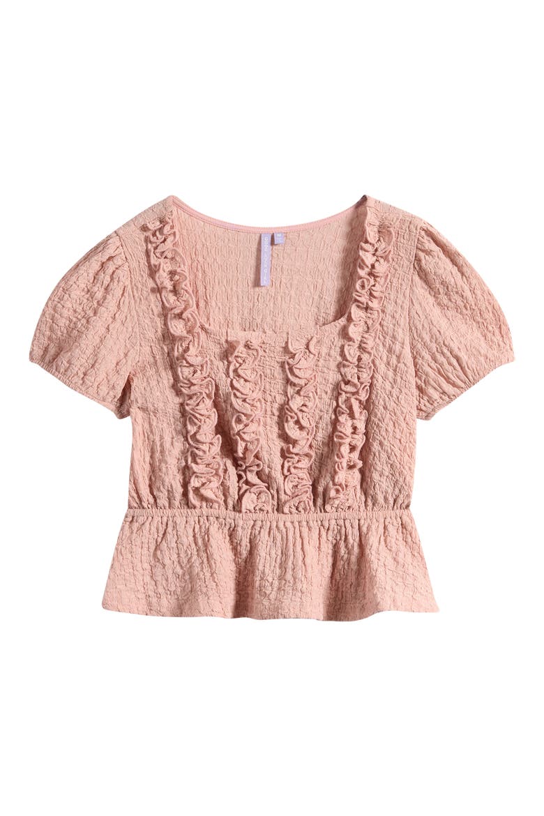 Kids' Ruffle Trim Crinkle Peplum Top, Main, color, DUSTY PINK