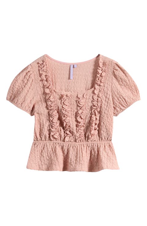 Kids' Ruffle Trim Crinkle Peplum Top