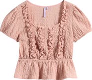 Good Luck Girl Kids' Ruffle Trim Crinkle Peplum Top
