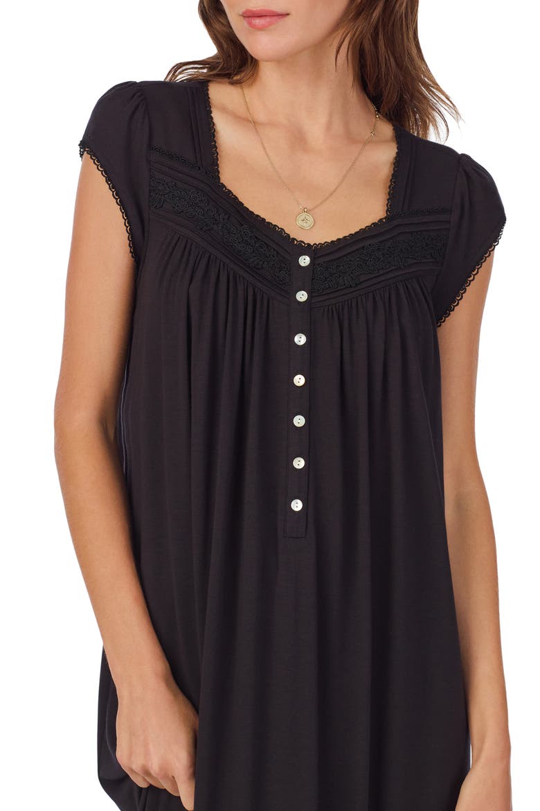 Floral Cap Sleeve Jersey Nightgown, Alternate, color, BLACK