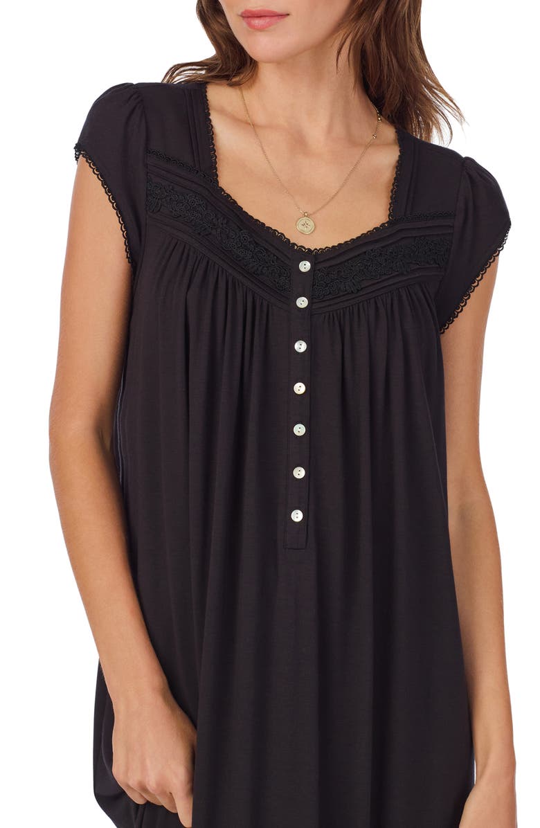 Eileen West Floral Cap Sleeve Jersey Nightgown, Alternate, color, Black