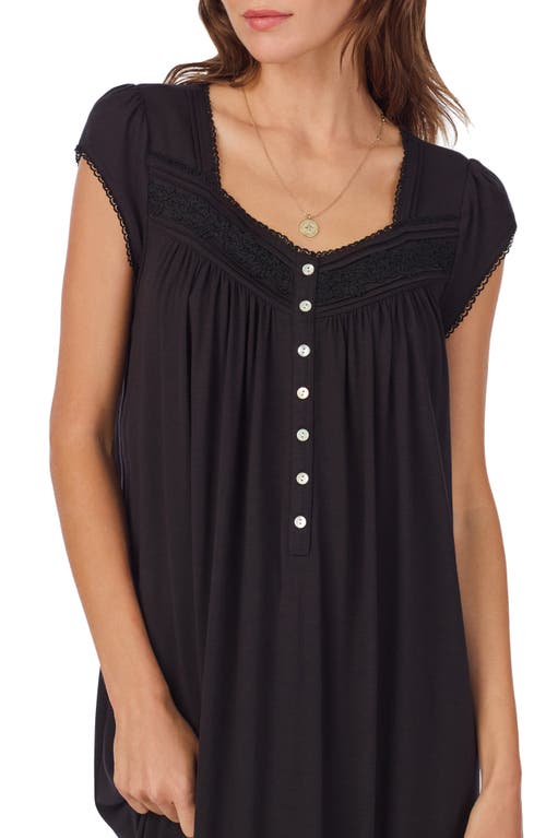 Eileen West Floral Cap Sleeve Jersey Nightgown In Black