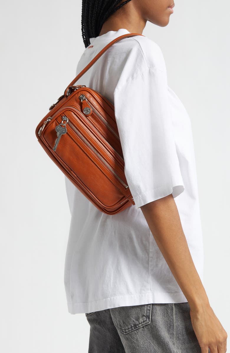 Acne Studios Small Camero Leather Shoulder Bag, Alternate, color, Cognac Brown