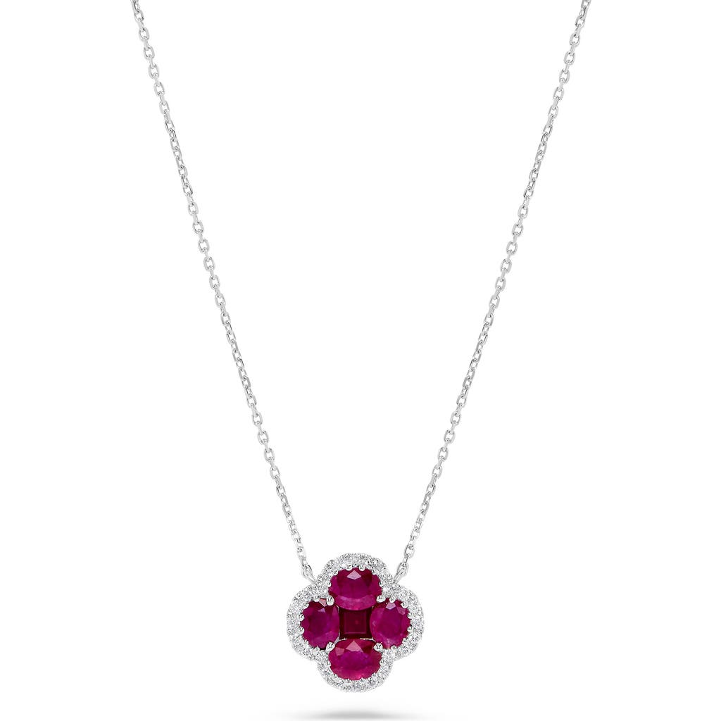 H.j. Namdar Stone & Diamond Clover Pendant Necklace In White Gold/ruby