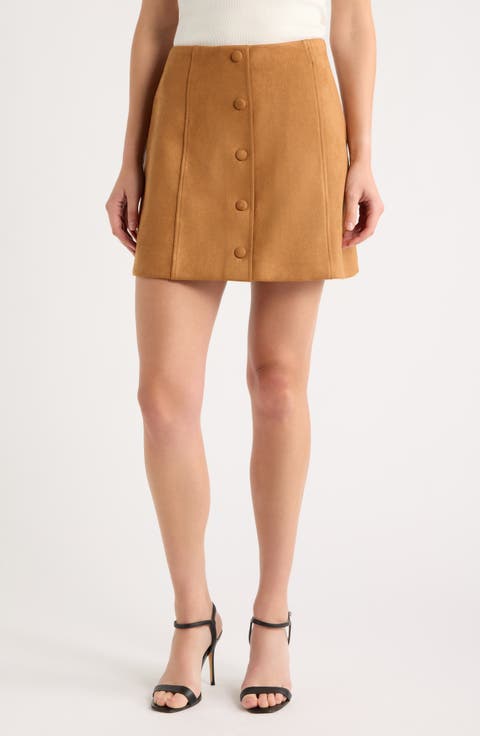 Faux Suede Button Up Miniskirt