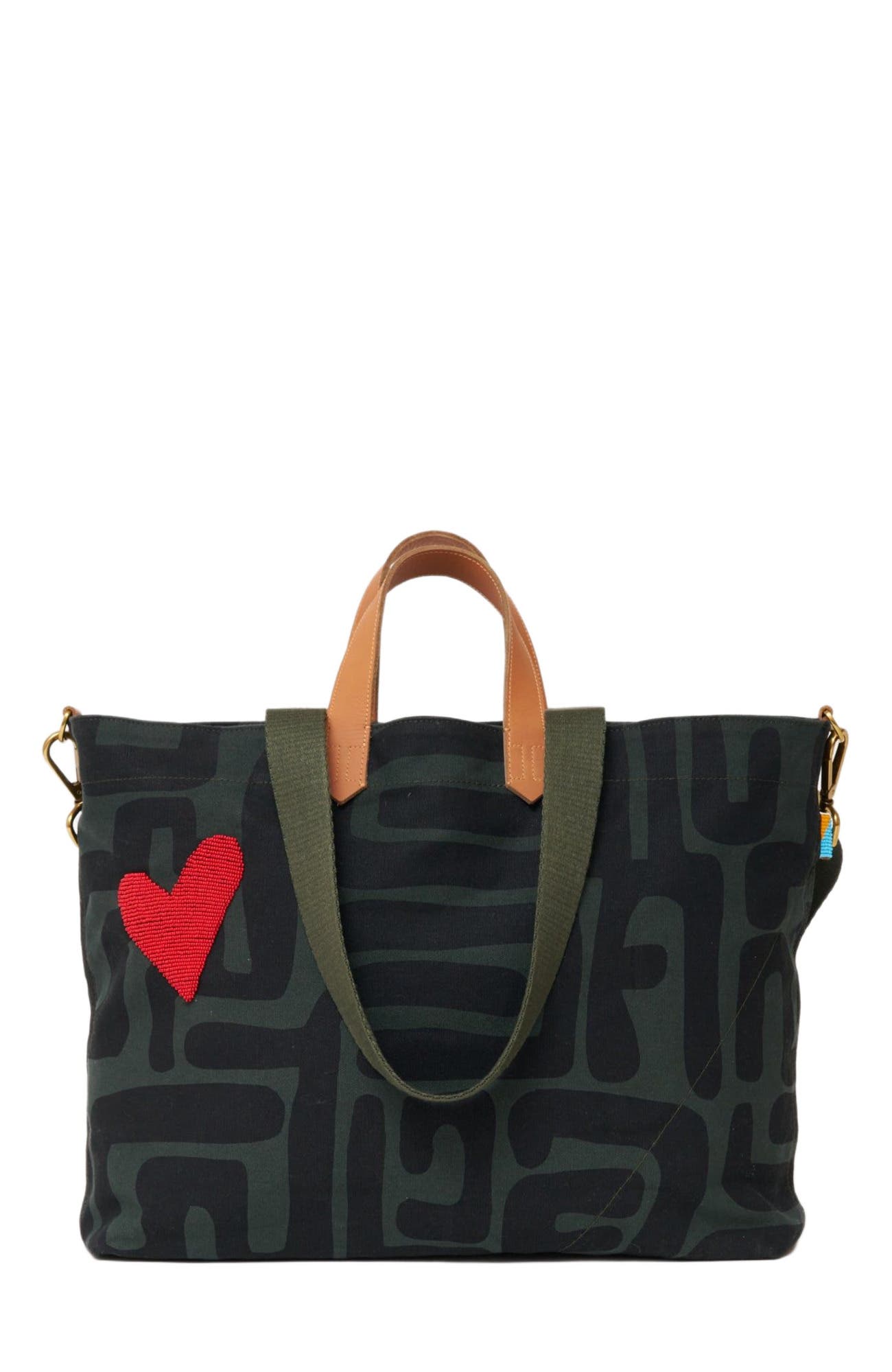 Ubuntu Life Carryall Bag - Safari Kuba with Red Beaded Heart, Alternate, color, 