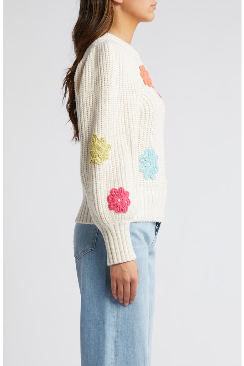 Romi Floral Crochet Accent Crewneck Sweater, Alternate, color, IVORY MULTI DAISIES