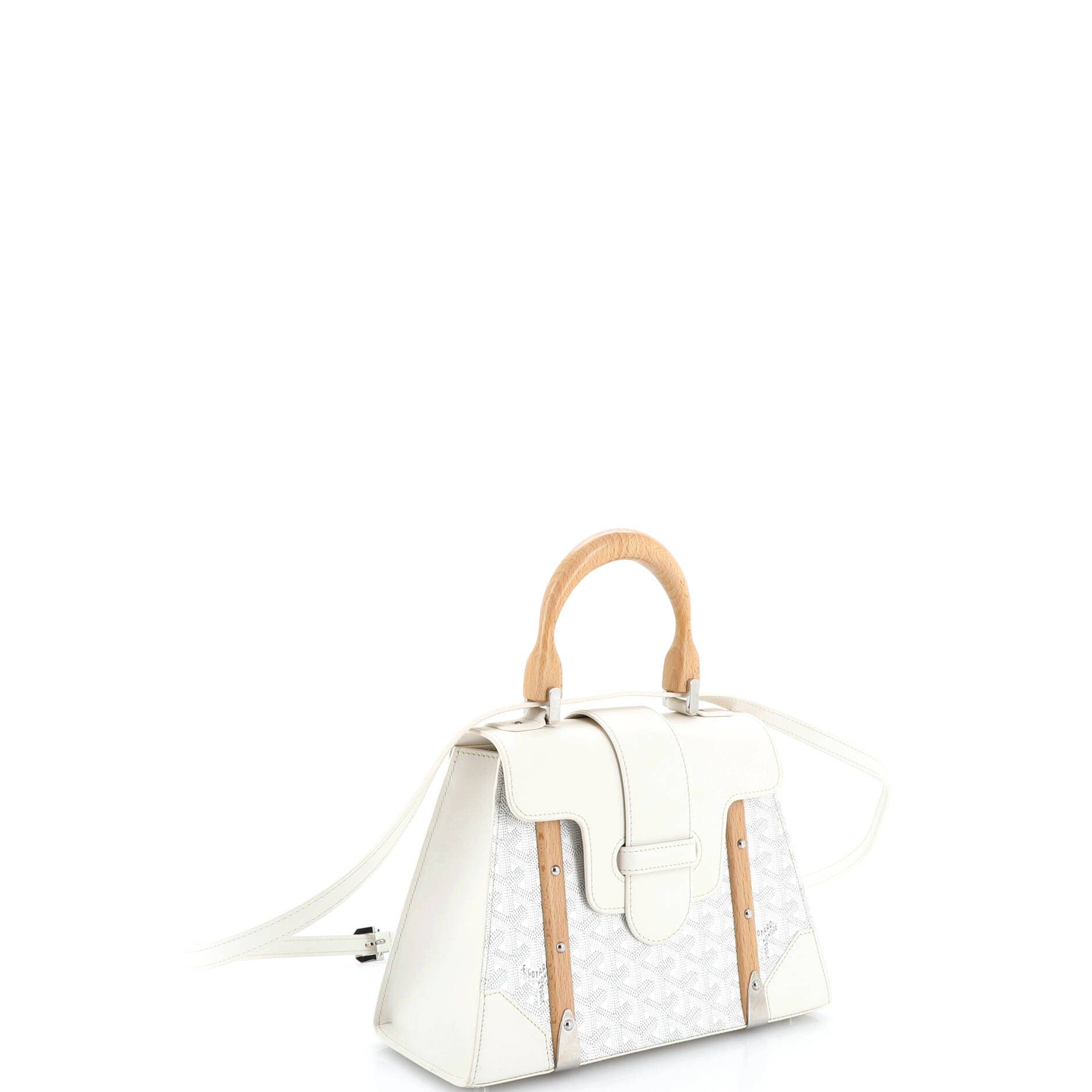 Pre-Owned Goyard Saigon Top Handle Bag Coated Canvas with Leather PM, Alternate, color, White
