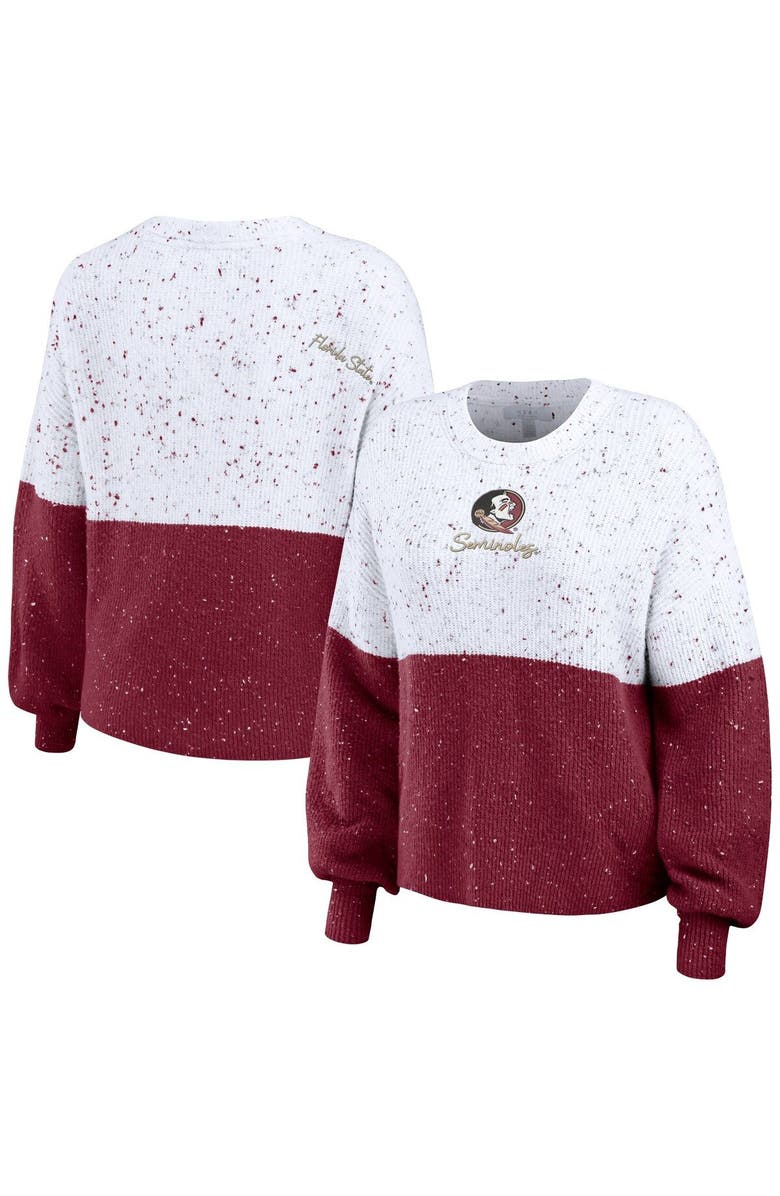 WEAR by Erin Andrews Women's WEAR by Erin Andrews White/Garnet Florida State Seminoles Colorblock Script Pullover Sweater, Main, color, 