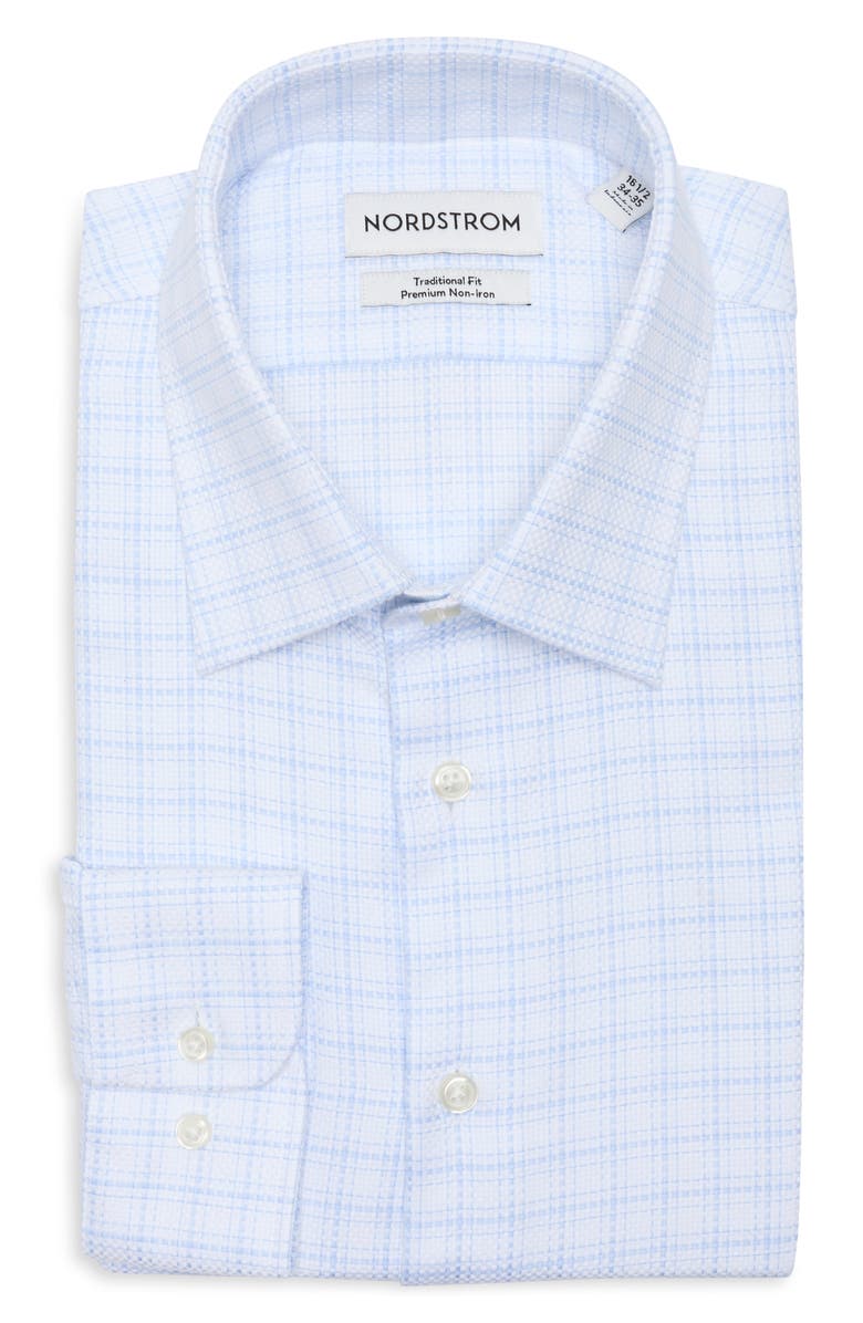 Nordstrom Traditional Fit Check Premium Non-Iron Cotton Dobby Dress Shirt, Main, color, Blue Elena Grid