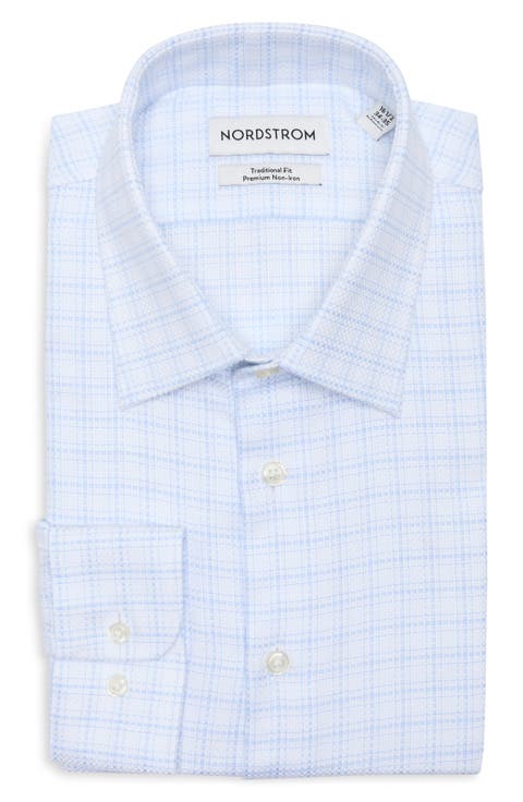 Traditional Fit Check Premium Non-Iron Cotton Dobby Dress Shirt (Regular, Big 
Tall)
