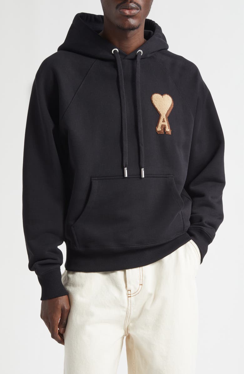 AMI PARIS Ami de Coeur Patch Hoodie, Main, color, Noir
