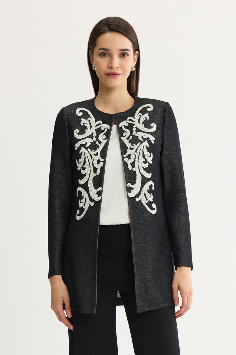 Filigree Jacquard Knit Jacket, Main, color, Black/Ivory