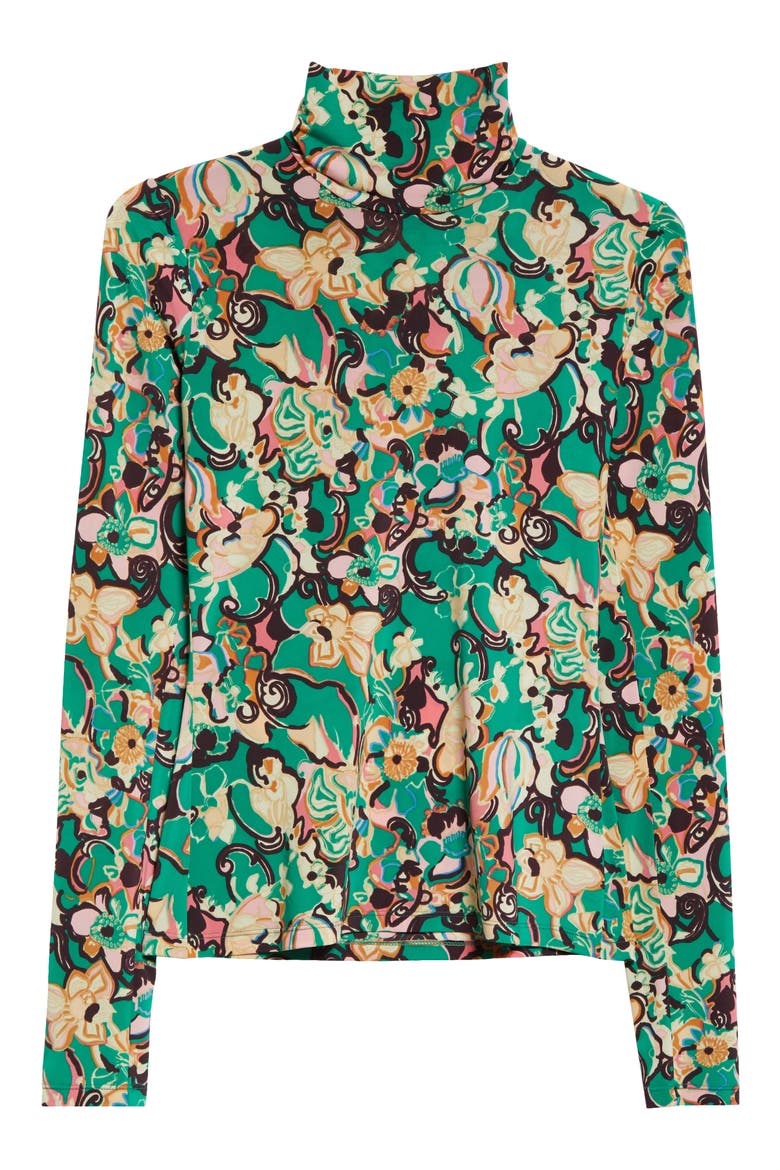 James Floral Print Turtleneck Top, Alternate, color, EMERALD MULTI