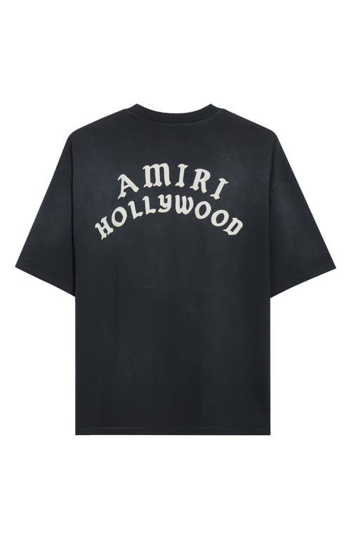 Amiri Black Crewneck T-shirt With Logo Lettering On Front And Rear In Blue
