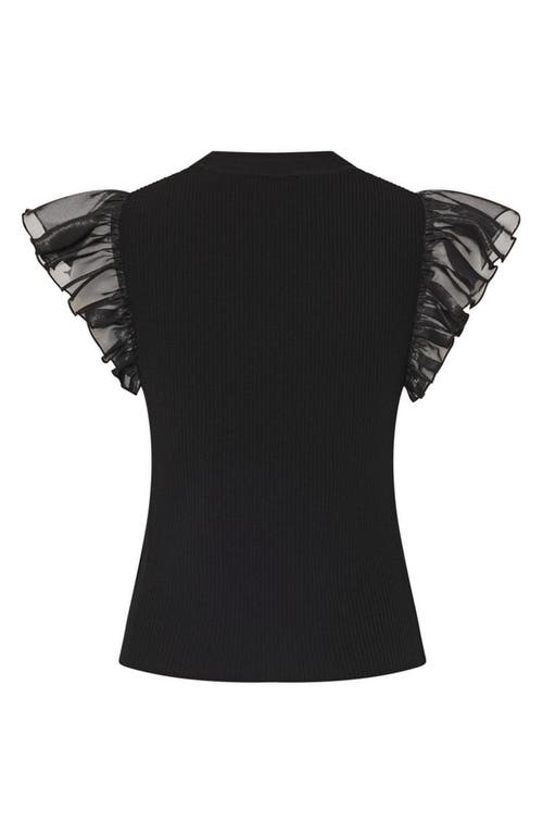 Milly Ribbed Chiffon Flutter-sleeve Top In Black