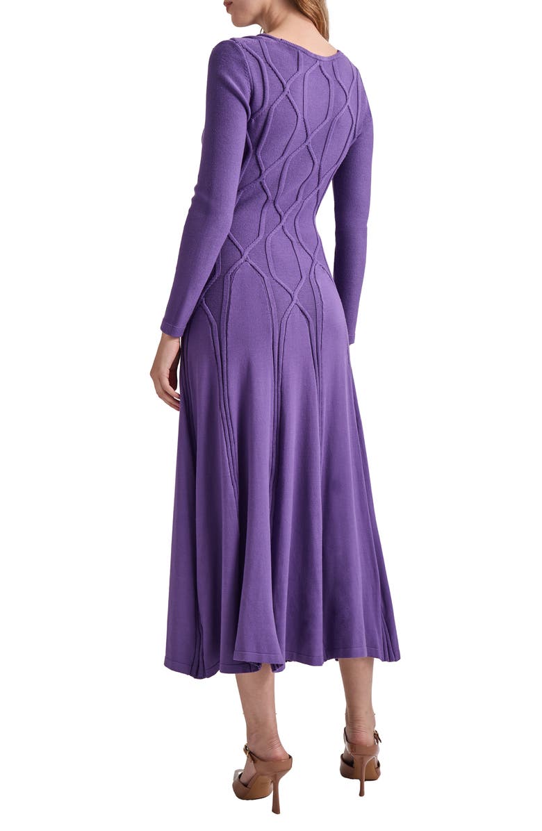 Misook Long Sleeve Geometric Jacquard Fit & Flare Dress, Alternate, color, 