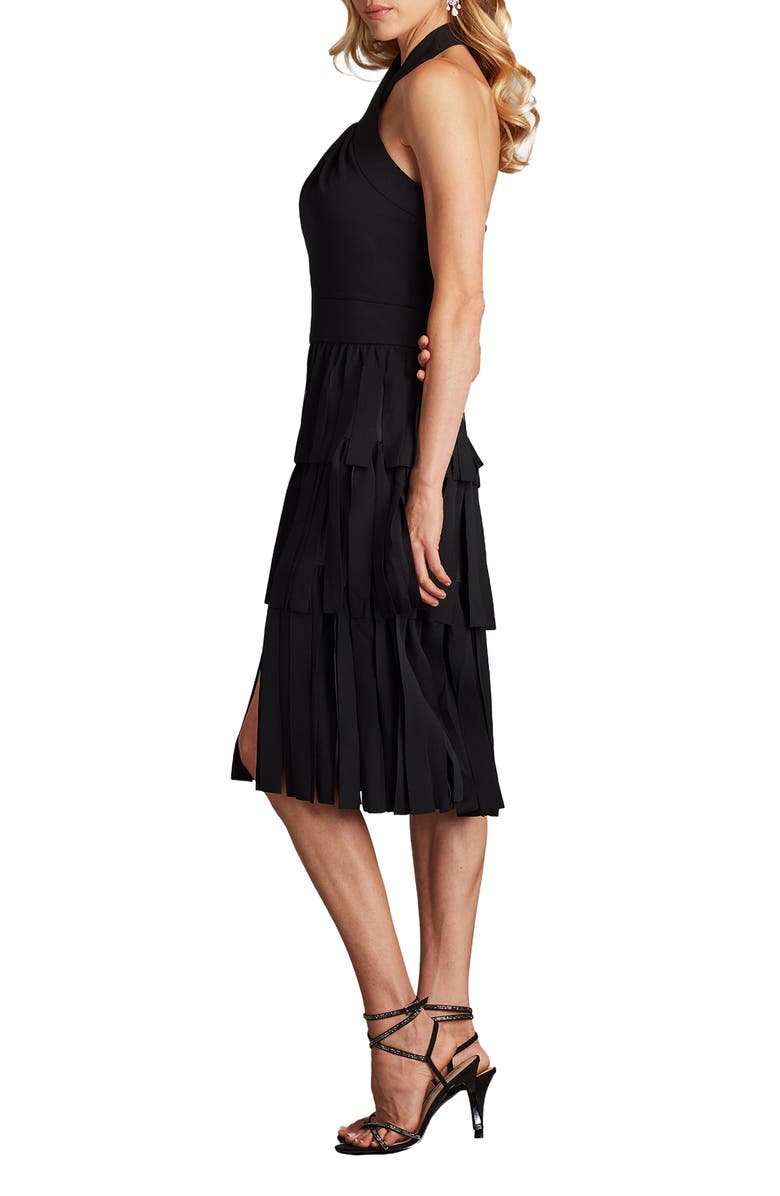 Tadashi Shoji Halter Tiered Cocktail Dress, Alternate, color, Black